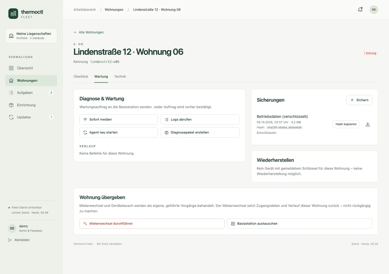 Wartungsansicht mit Sicherungen