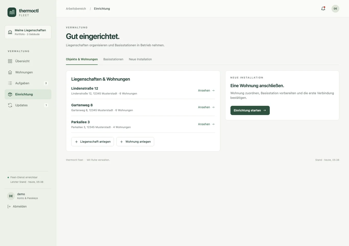 Einrichtung mit Liegenschaften und Basisstationen